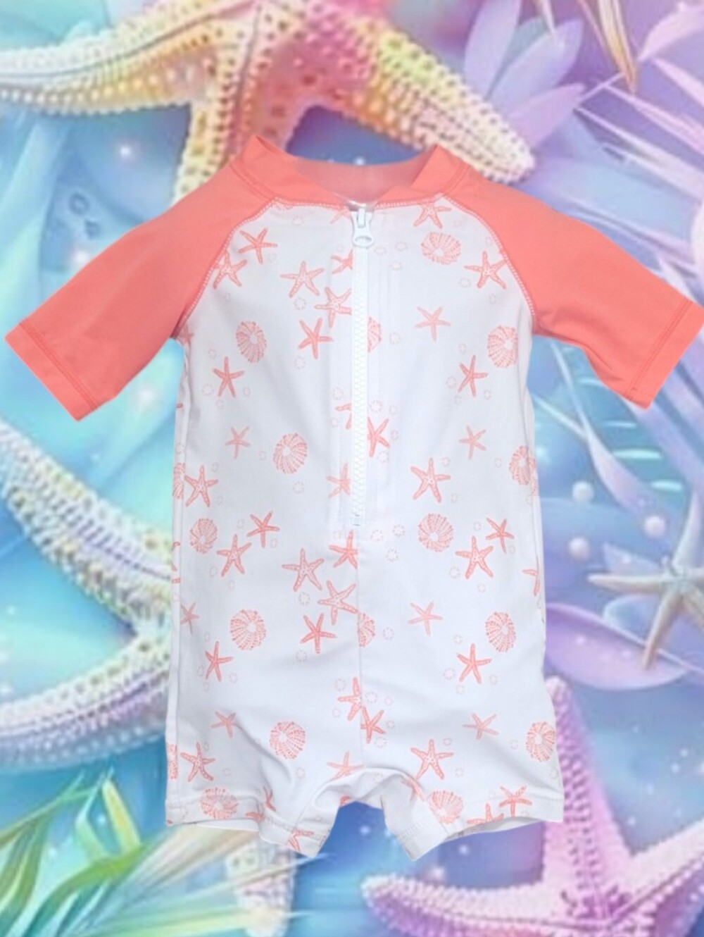 Old Navy Baby Girl's Starfish and Shells Rash Guard Swimsuit